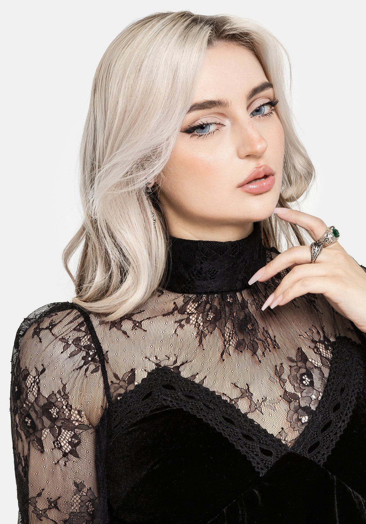 Umbra Lace and Velour Button Up Blouse UK 6