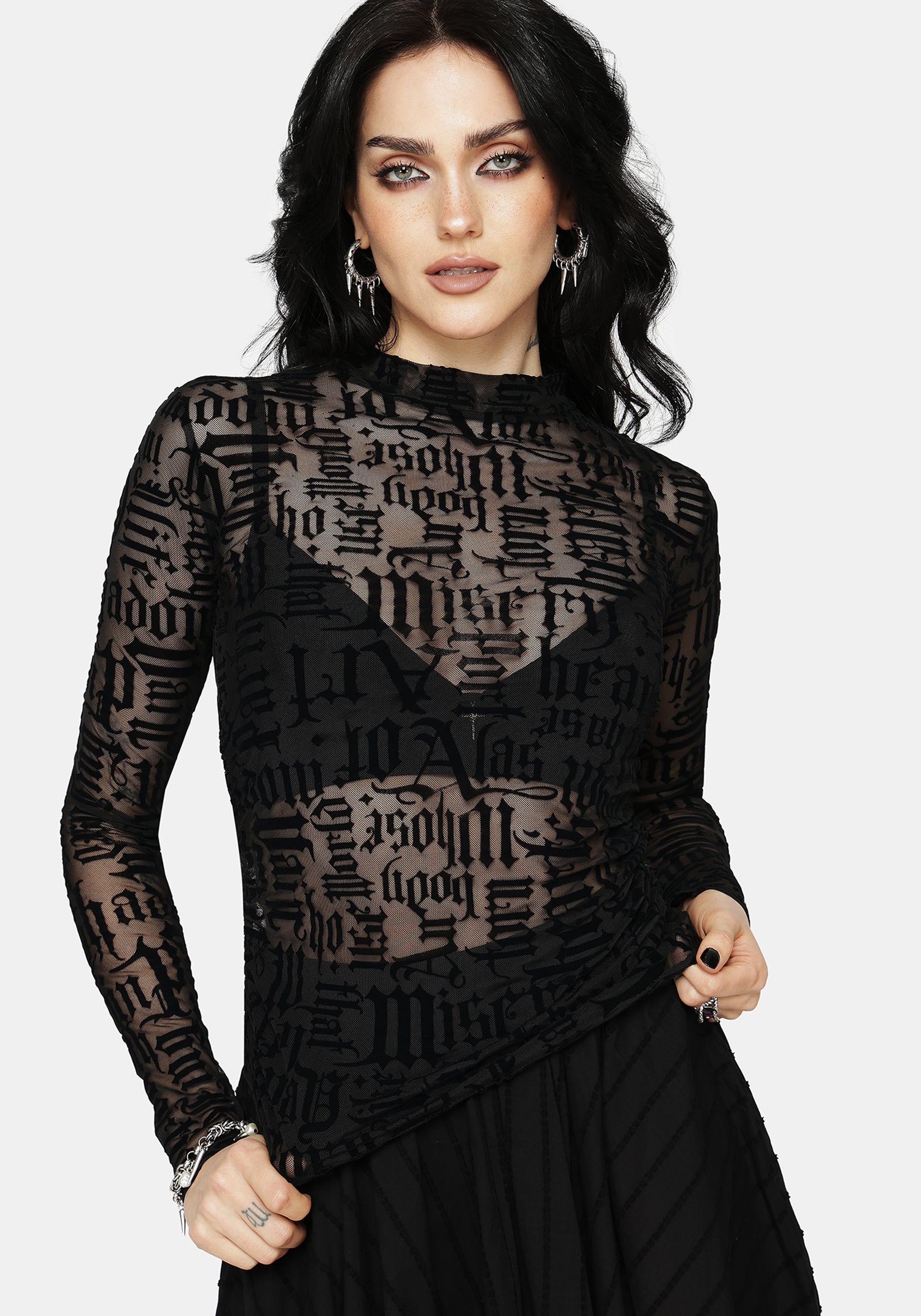 Ashes & Words Flocked Ruche Mesh Top