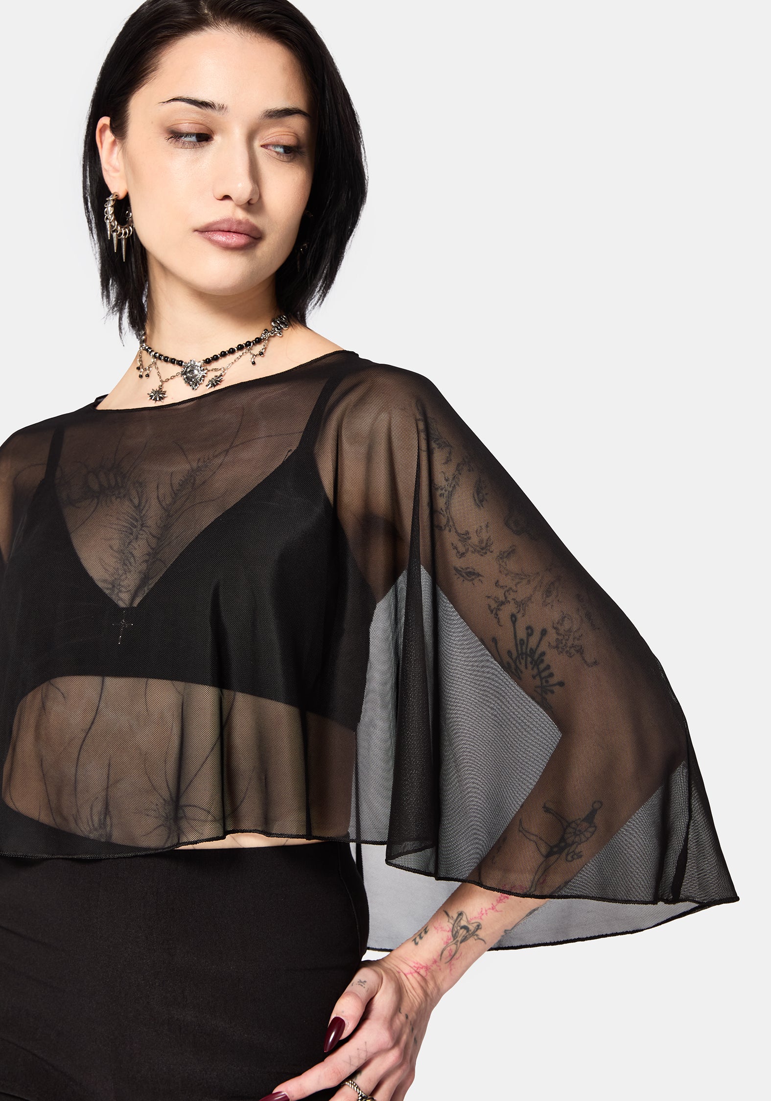Emmie Black Mesh Poncho
