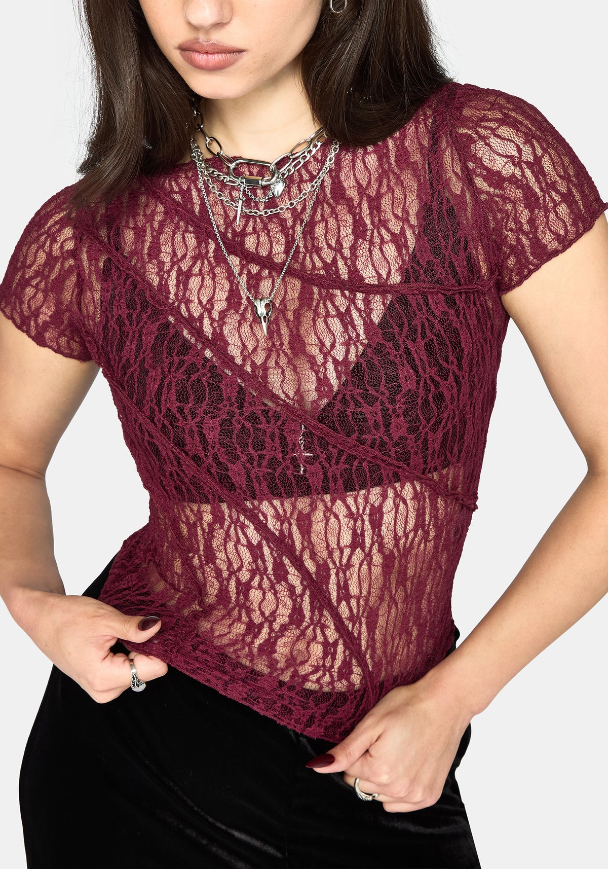 Suri Lace Short Sleeve Tee - Plum