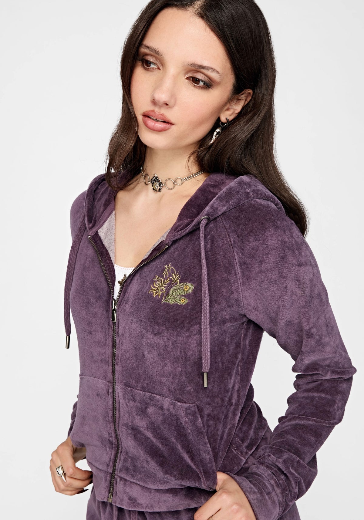 Solara Phoenix Embroidered Zip Through Crop Hoodie