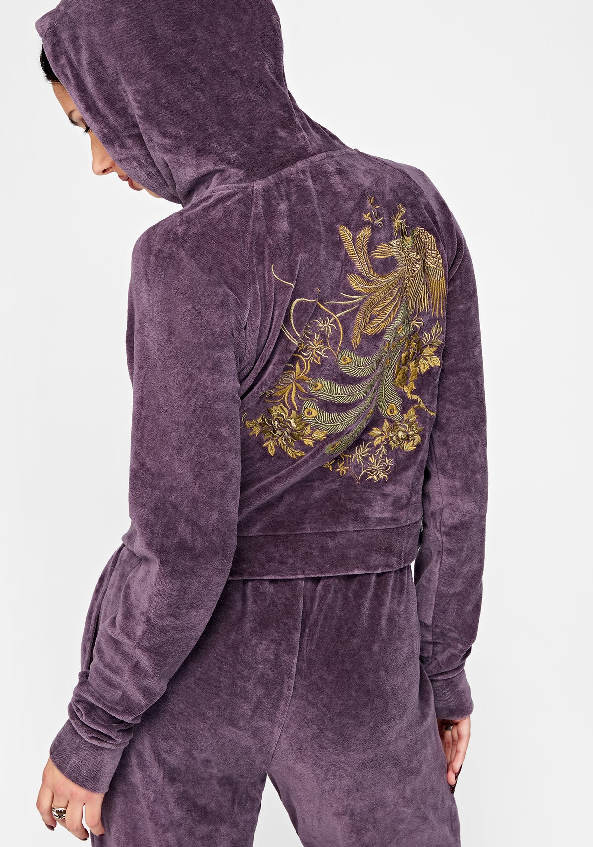 Solara Phoenix Embroidered Zip Through Crop Hoodie