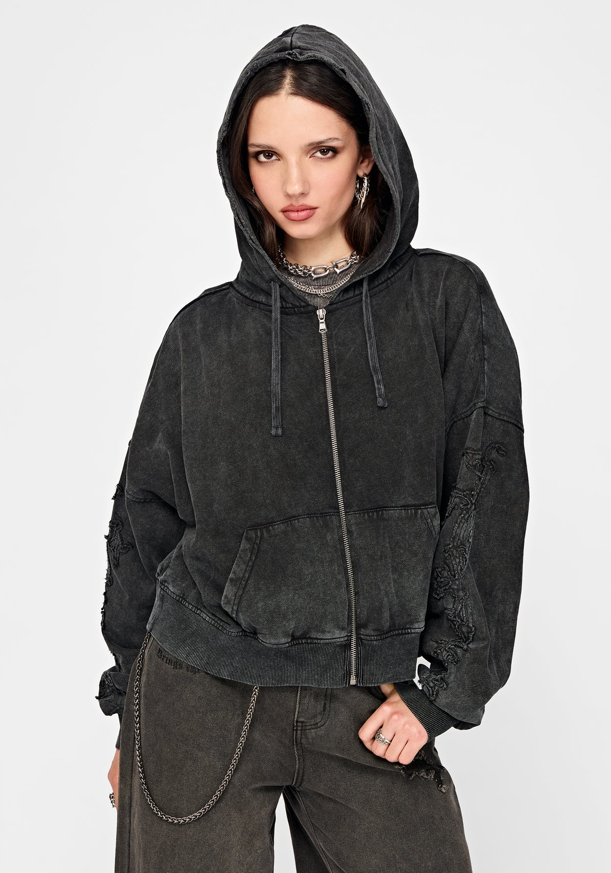 Noctis Applique Embroidered Zip Up Hoodie