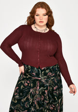 Lucera Pointelle Long Sleeve Cardigan - Red