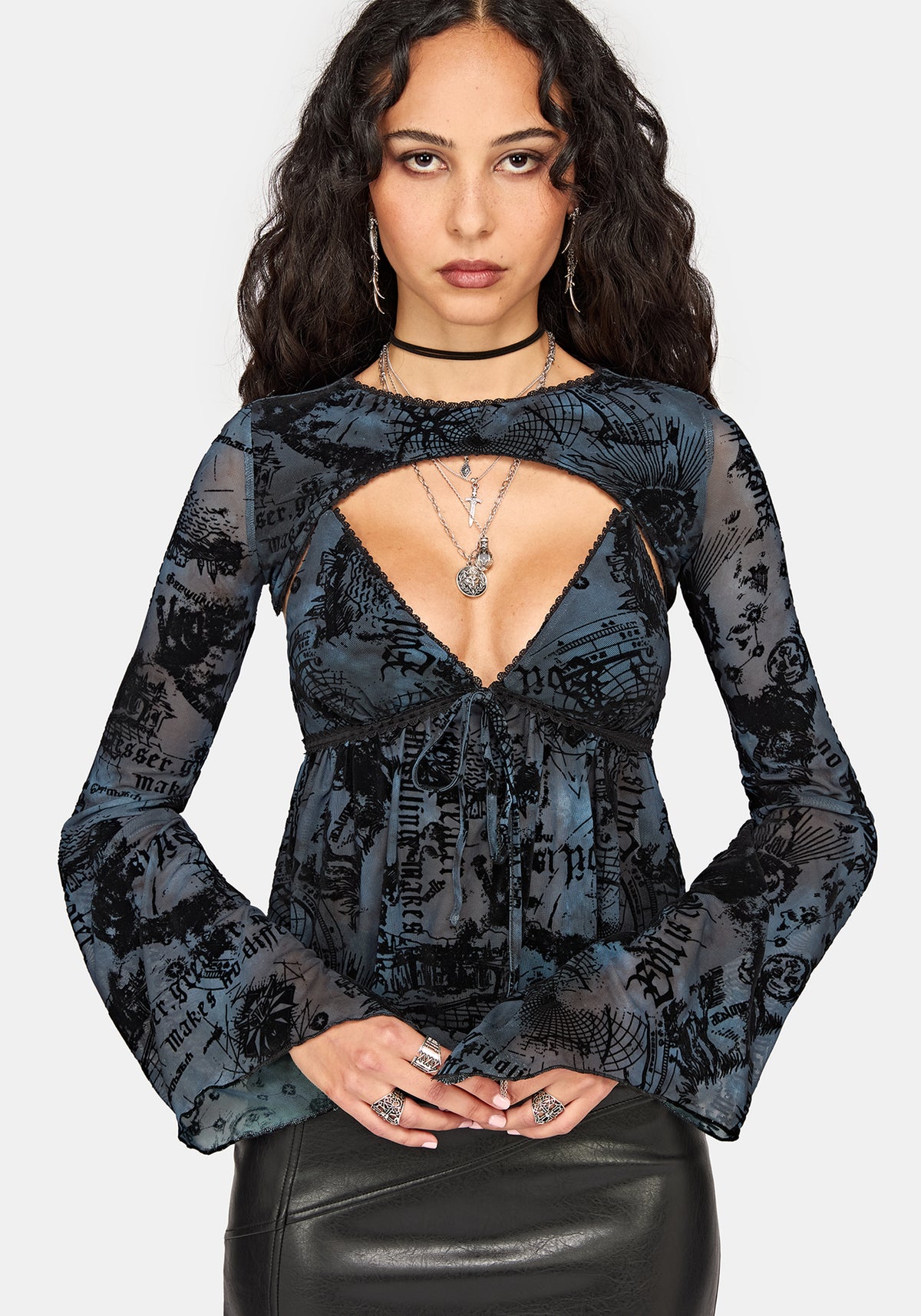 Disturbia x The Witcher Flocked Mesh Shrug Cami Top
