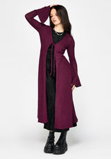 Xana Textured Tie Front Long Cardigan - Purple