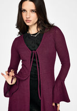 Xana Textured Tie Front Long Cardigan - Purple