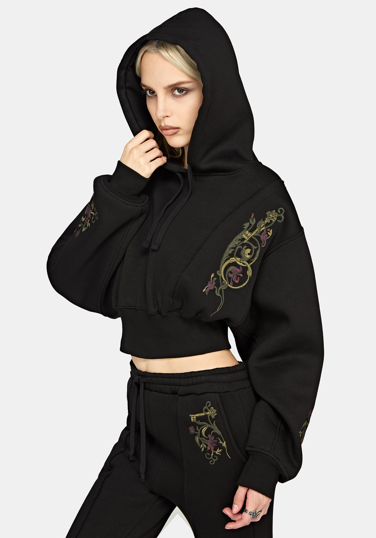Ouro Embroidered Cropped  Hoodie