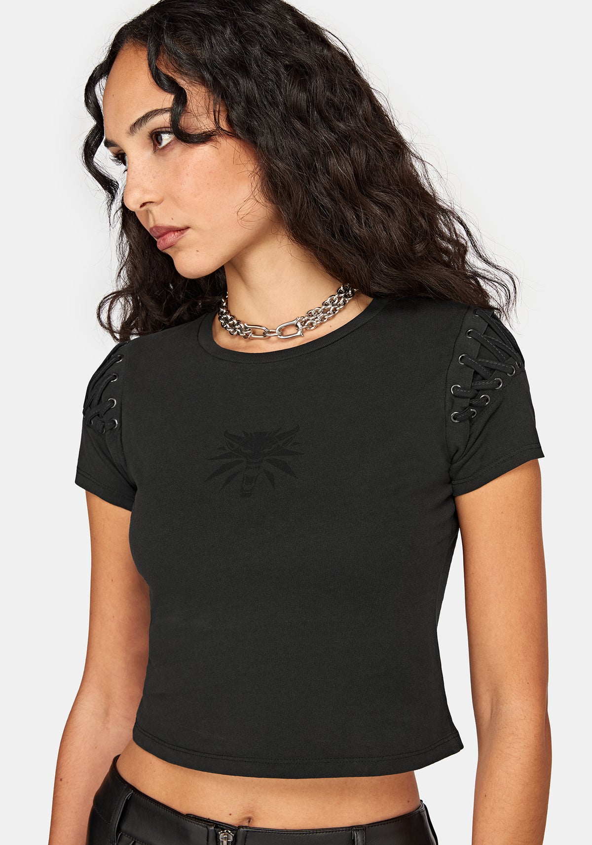 Disturbia x The Witcher Lace Up Shrunken T-Shirt