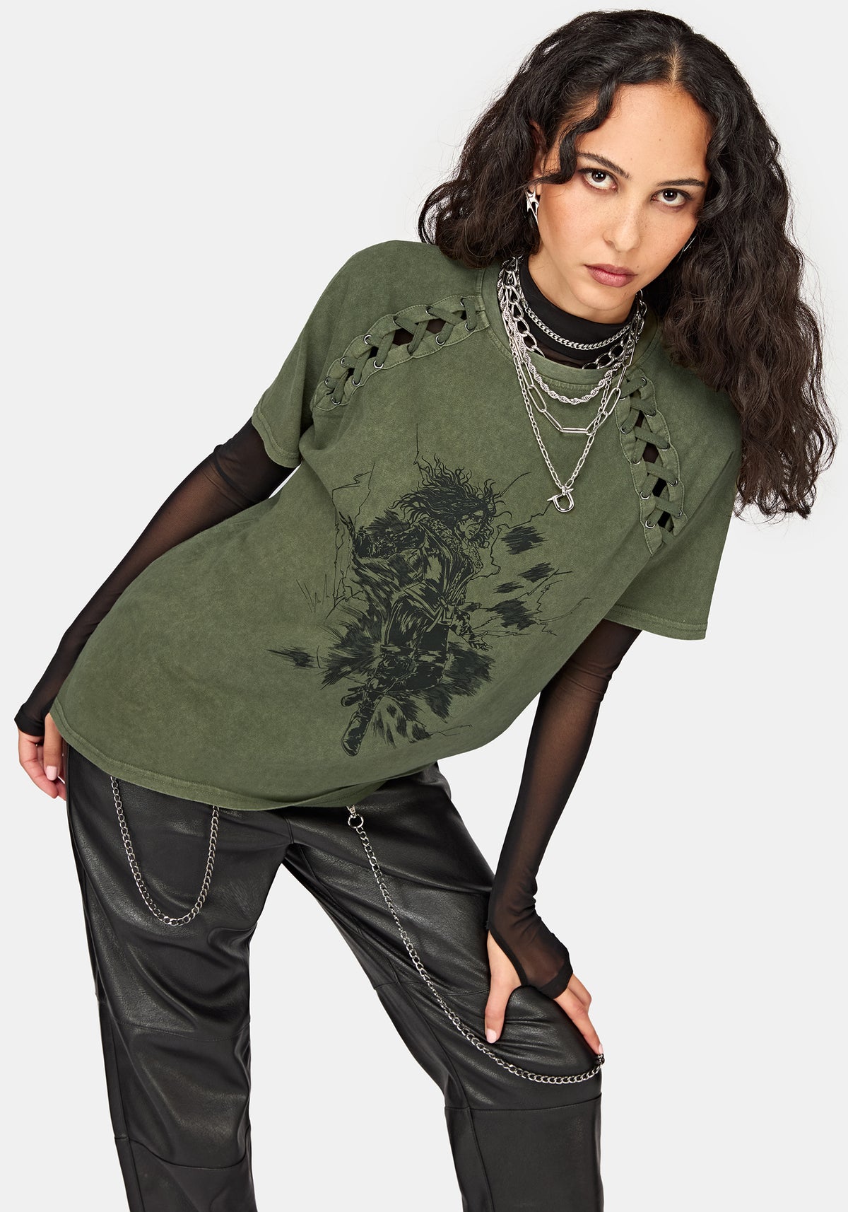 Disturbia x The Witcher Lace Up Oversized T-Shirt
