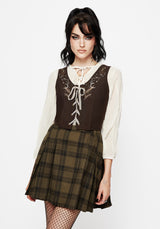 Abellona Embroidered Tie Up Front Corset Top