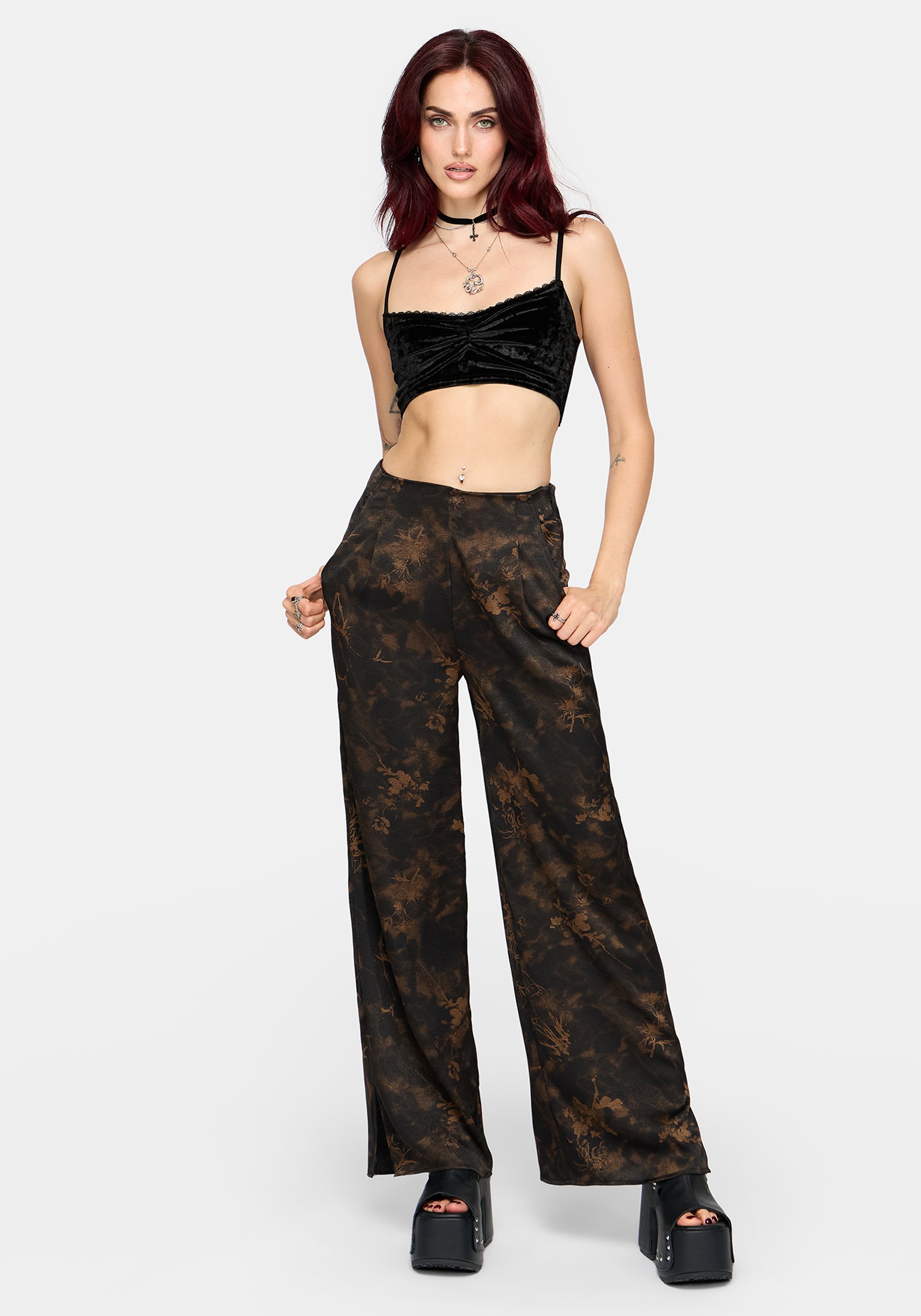 Gallo Satin Jacquard Wide Leg Split Trouser