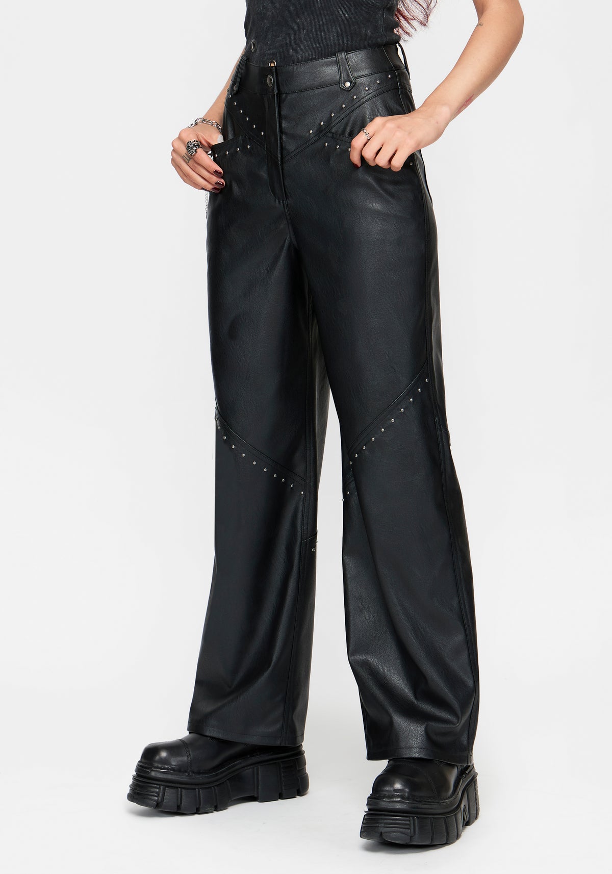 Talia Studded PU Wide Leg Trouser