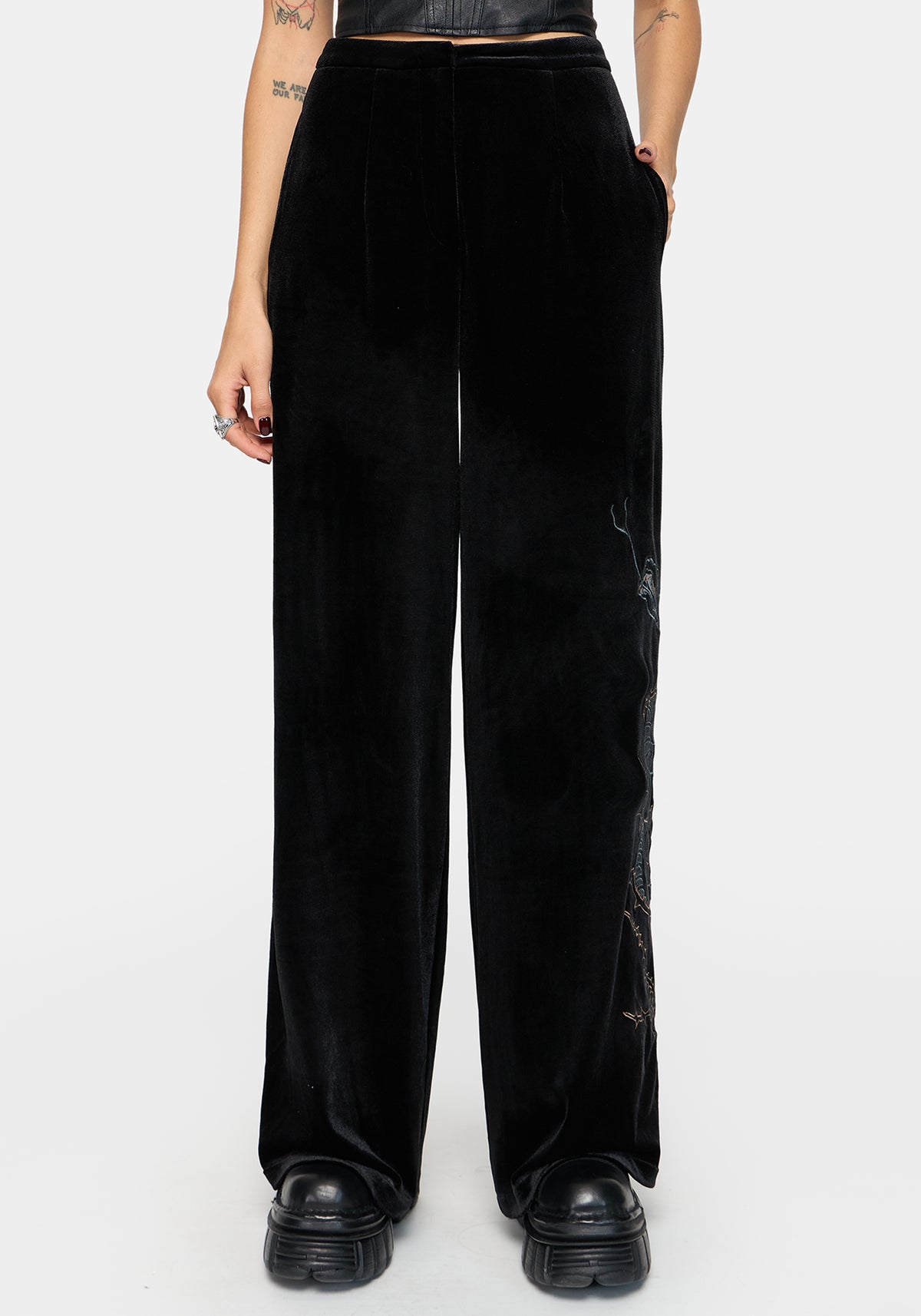 Tigris Embroidered Velour Wide Leg Trouser