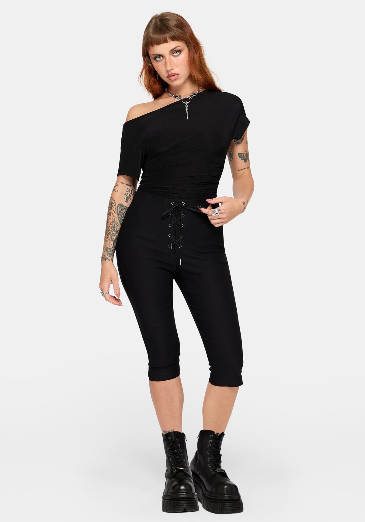Tasha Eyelet Lace Up Capri
