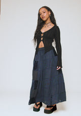 Mabel Floral Printed Patchwork Skirt - Navy