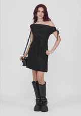 Noctavia Cowl Neck Lace Up Mini Dress