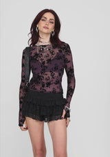 Liora Flock Long Sleeve Mesh Top