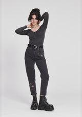 Rosanella Embroidered Denim Mom Jean