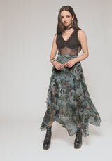 Thalassa Print Hanky Hem Chiffon Midi Skirt