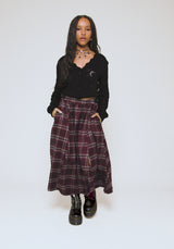 Nightingale Buckled Check Midi Skirt - Burgundy
