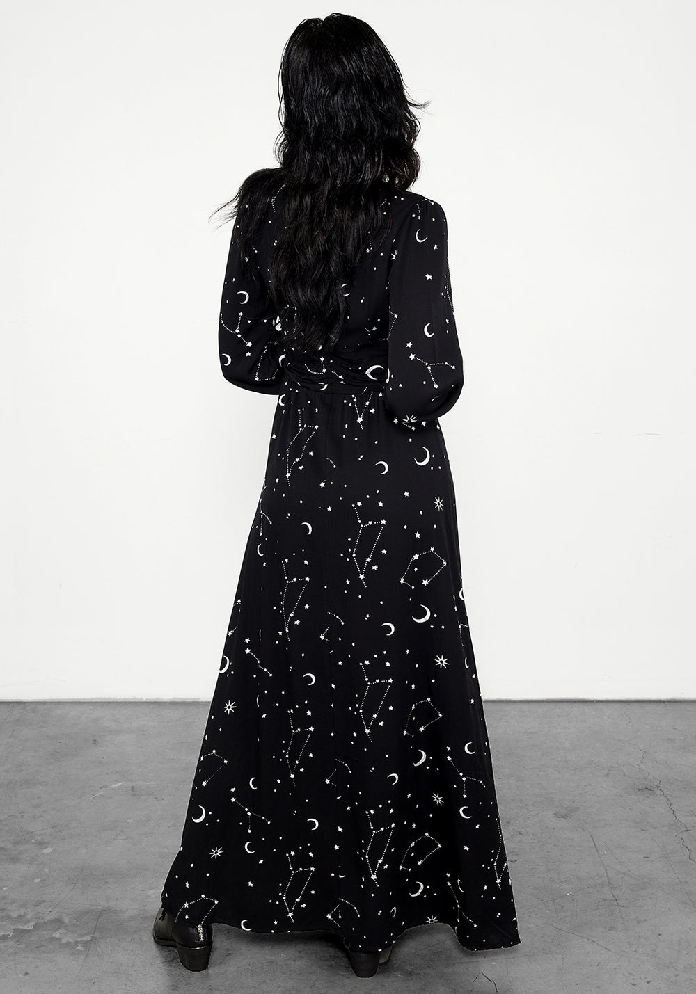 Disturbia Silver Celestial Print Gathered Maxi Dress Dresses