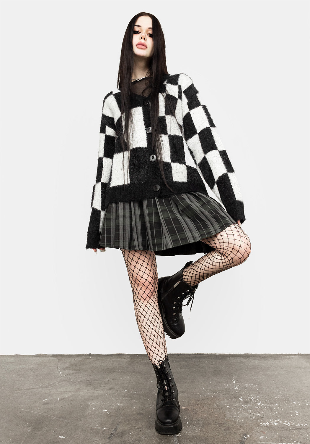 Two-Tone Checkerboard Cardigan