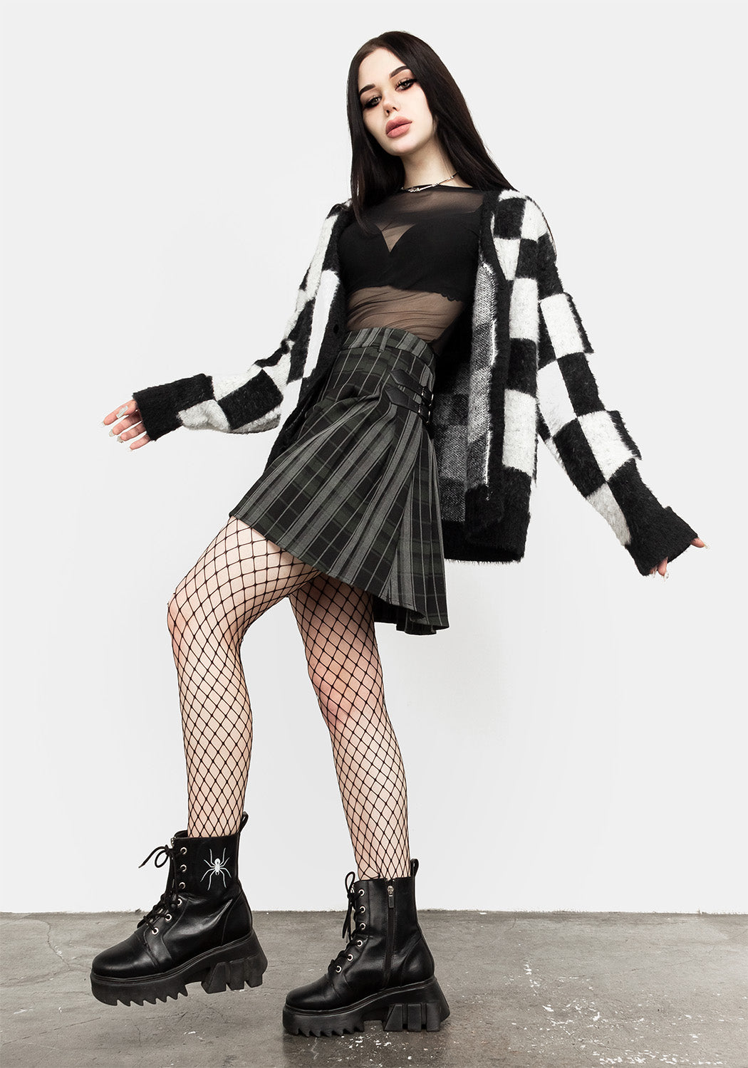 Two-Tone Checkerboard Cardigan
