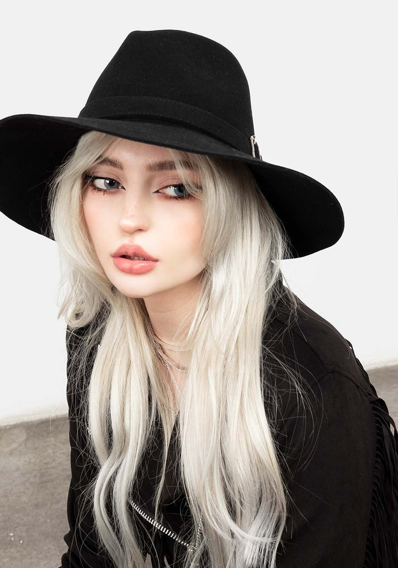 Black Hat Large Brim Fedora Hat Large Brim Felt Hat Clearance