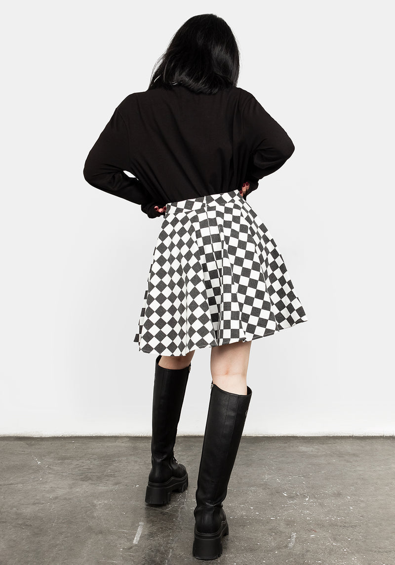 Plus Size Black And White Checkered Skater Skirt Disturbia Nitro