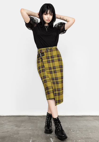 Midi Skirt Yellow Plaid Skirt 60 Disturbia Albertine Midi Kilt Skirts