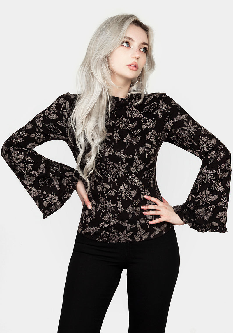 POISONOUS PLANT FLARE SLEEVE TOP