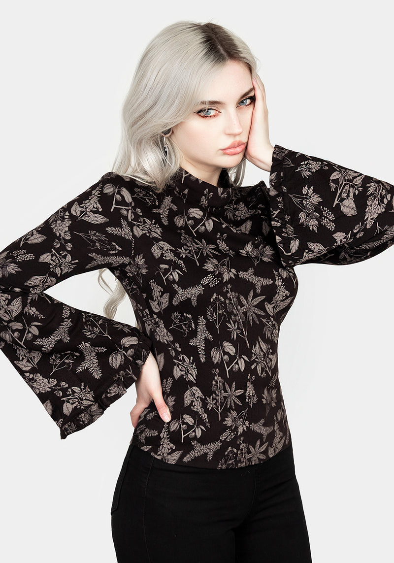 POISONOUS PLANT FLARE SLEEVE TOP