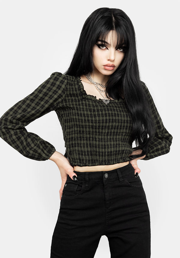 Terra Gingham Shirred Top