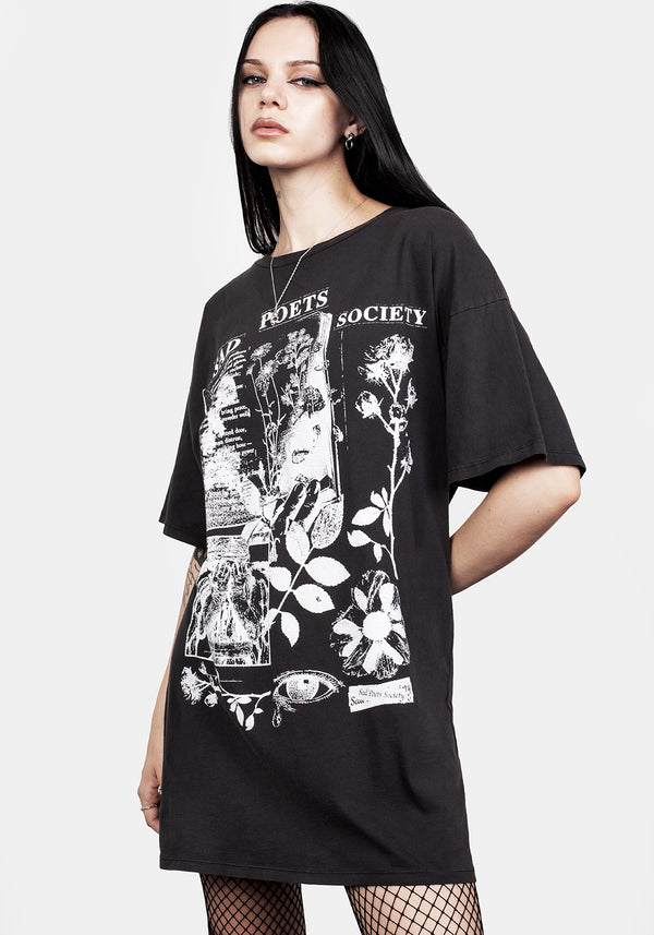 Sad Poets Washed Black Oversized Tee Dress