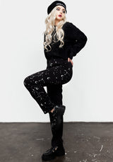 Silver Celestial Print Spliced Tapered Trousers