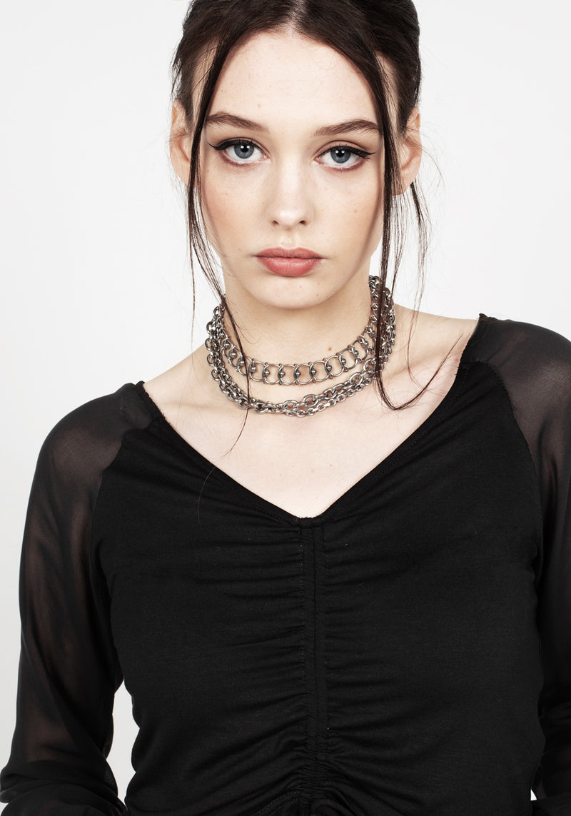 Maria Ruched Sheer Sleeve Top