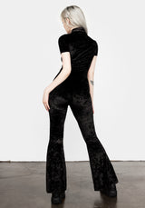 Foxy Zip Up Velour Flared Jumpsuit