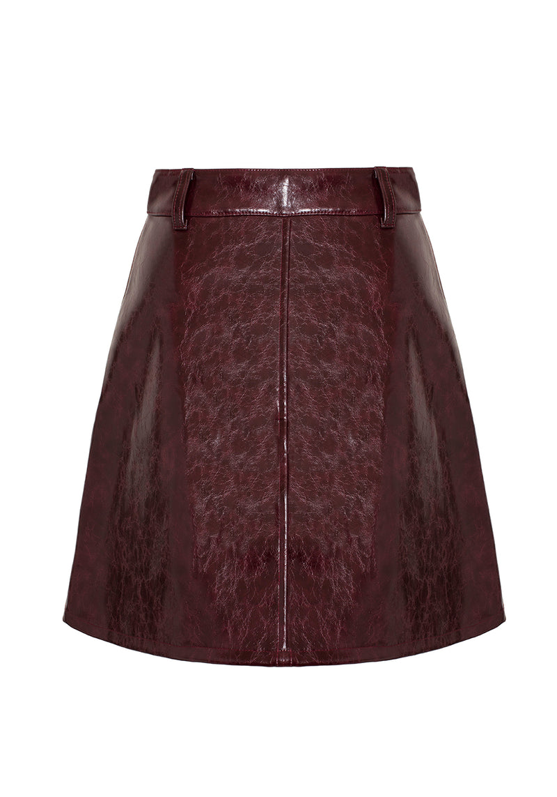 HELLRAISA FAUX LEATHER A-LINE SKIRT VENOM RED