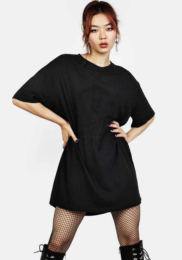 Goblins Black Garment Washed Oversized Tee Dress