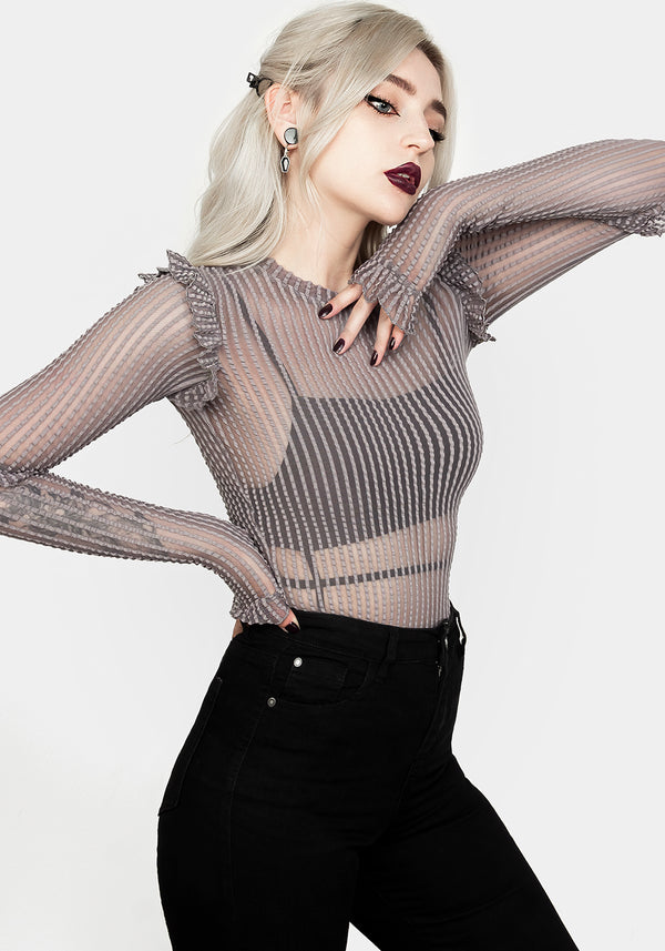 MOURNING RUFFLE TOP GHOST GREY
