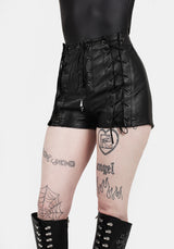 Mosh Faux Leather Lace Up Shorts