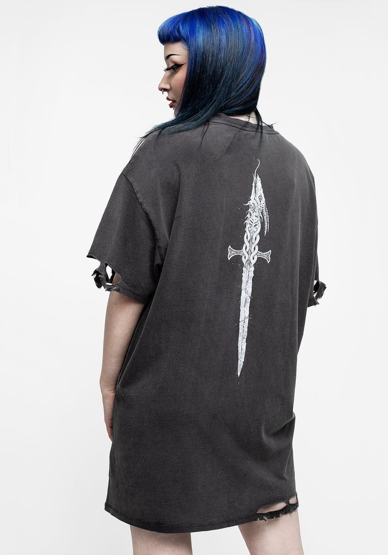 Disturbia Kilgharrah Unisex Distressed Acid Washed Tee Dress