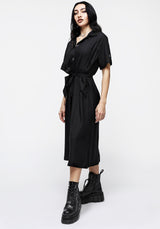 Maidenhair Midi Short Sleeve Shirt Dress - Midnight Black