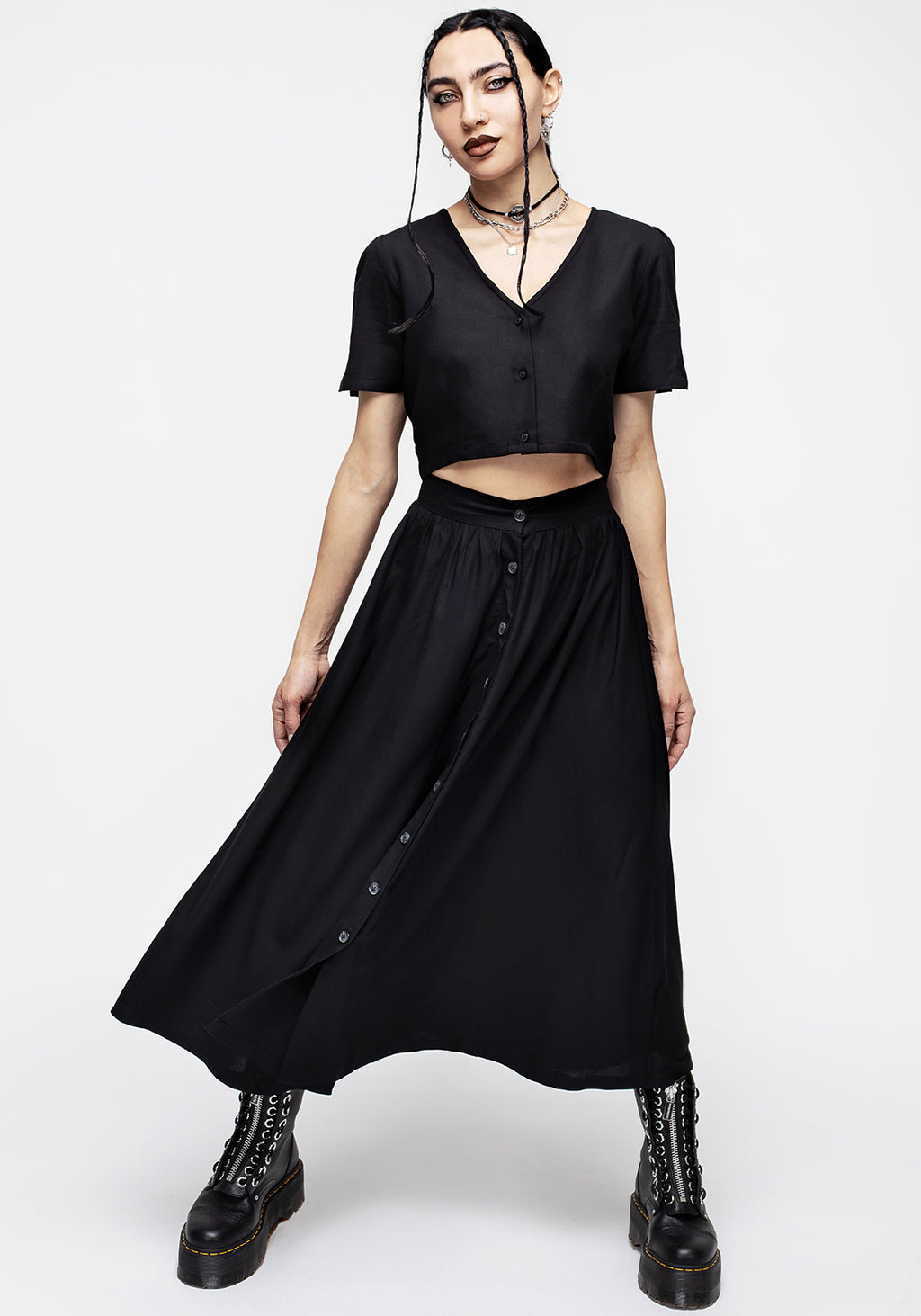 button-down midi skirt in ebony main image 0