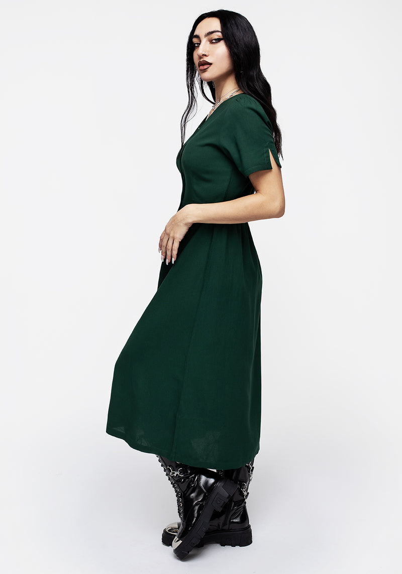 Realm Button Down Midi Dress - Sycamore Green