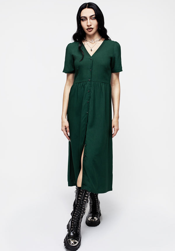 Realm Button Down Midi Dress - Sycamore Green
