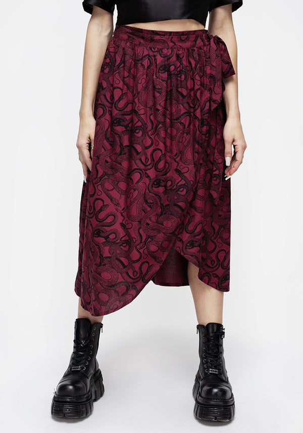 Ophidia Snakes Print Wrap Skirt - Red