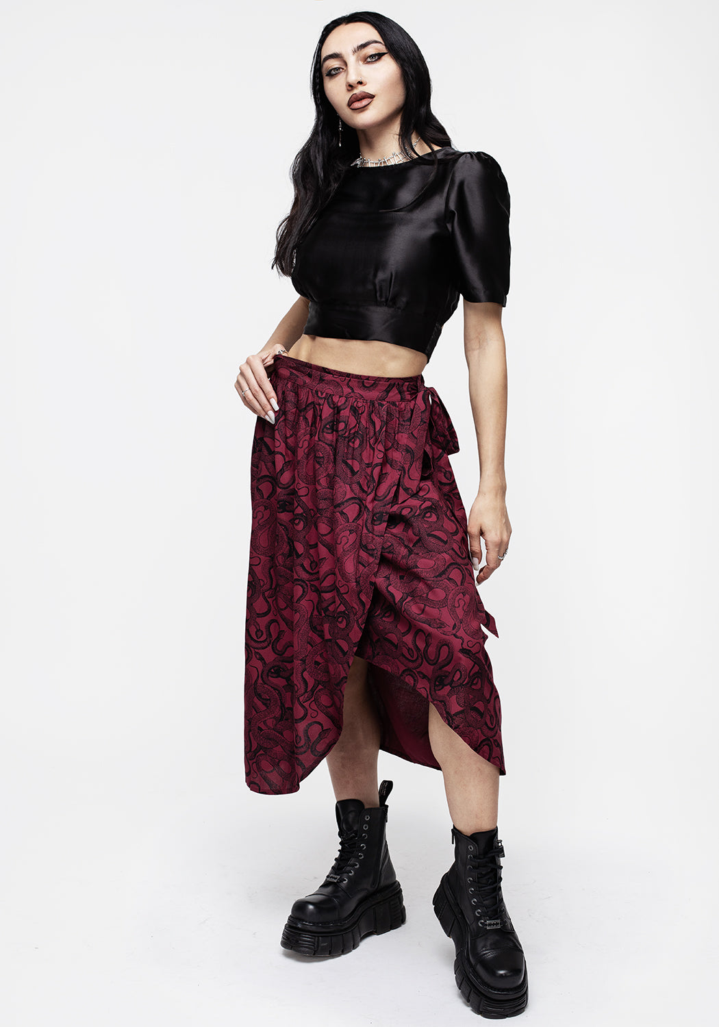 Ophidia Snakes Print Wrap Skirt Red Disturbia
