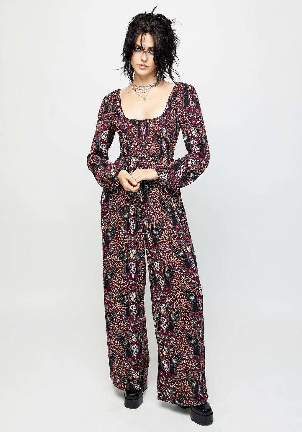 Buy Midnight blue Georgette Jumpsuit with Floral Print